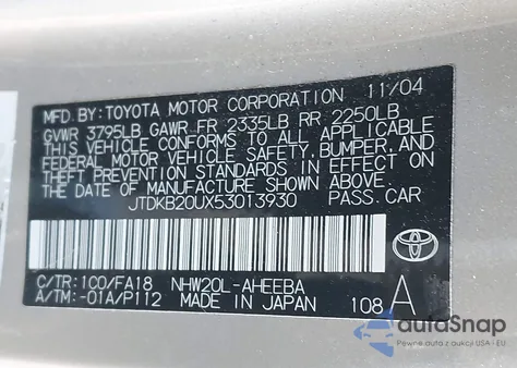 2005 Toyota Prius from USA, damaged, VIN JTDKB20UX53013930